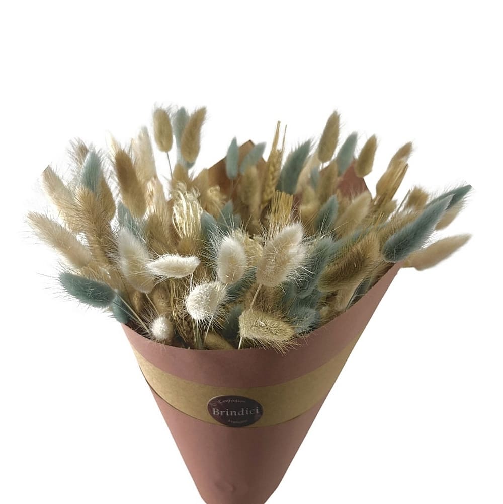 bouquet de fleurs séchées naturelles beige et bleu 50cm