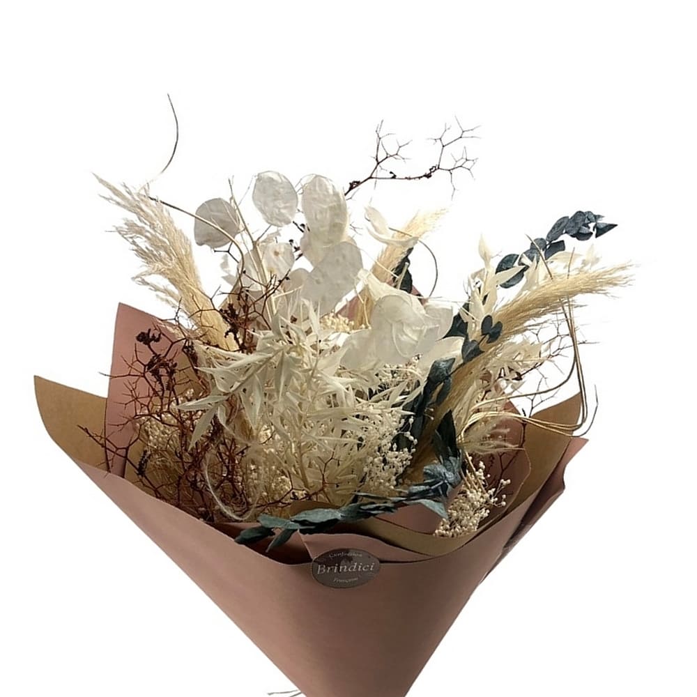 bouquet de fleurs séchées naturelles écru et vert 60cm