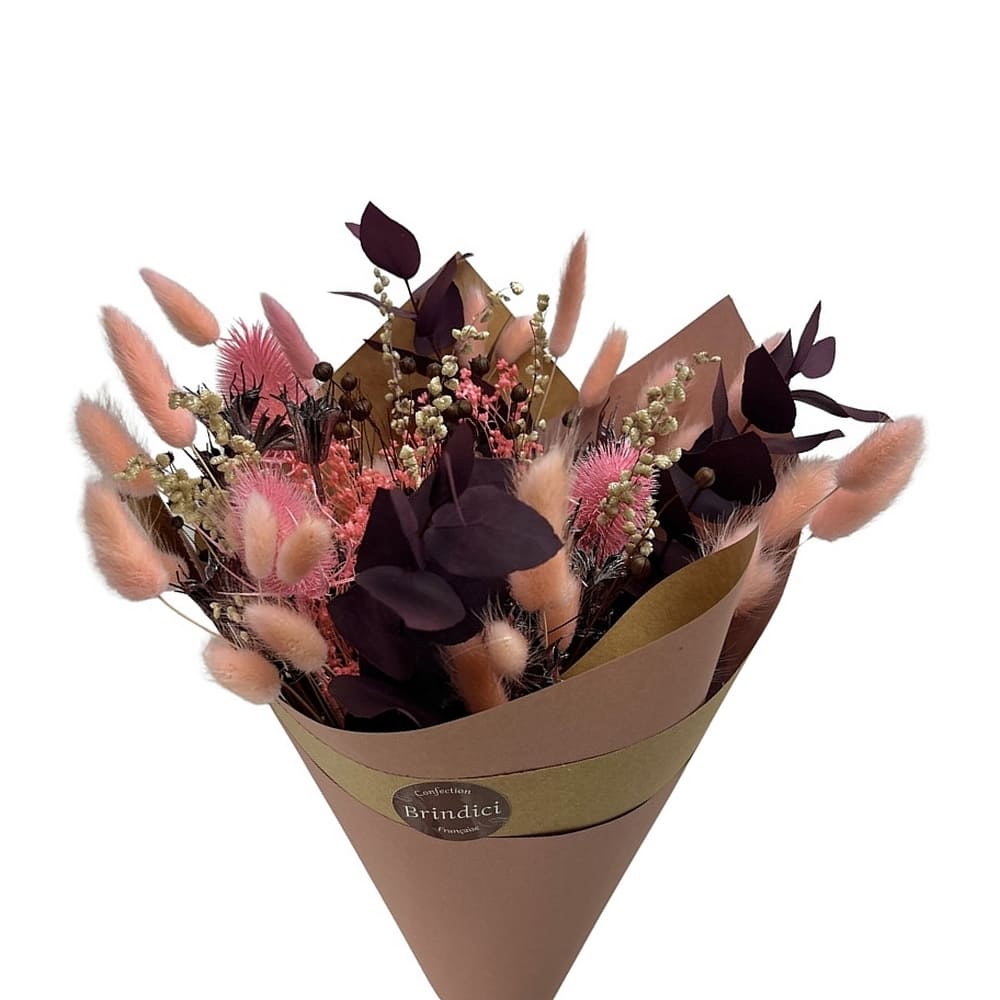 bouquet de fleurs séchées naturelles rose et violet 50cm