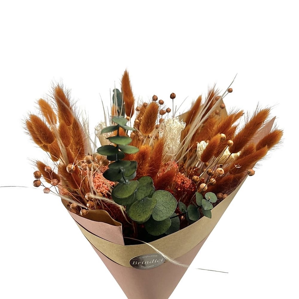 bouquet de fleurs séchées naturelles orange et vert 50cm