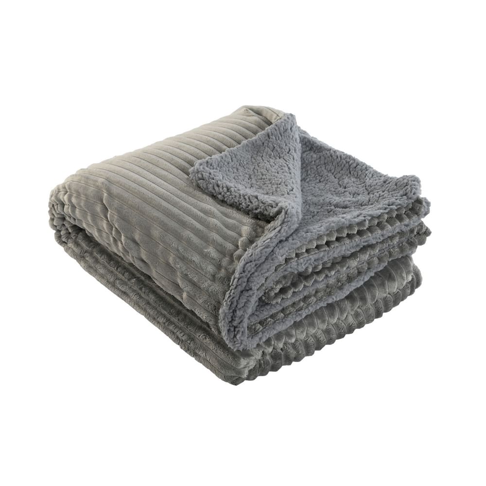 Plaid velours côtelé et polaire gris 150x200 en polyester