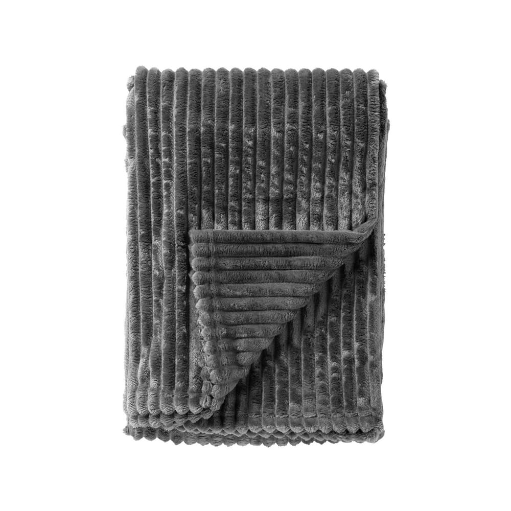 Plaid velours côtelé gris anthracite 140x180 en polyester