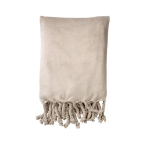 Plaid polaire franges beige 150×200 – Polyester 250g