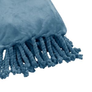 Plaid polaire franges bleu 150×200 – Polyester 250g