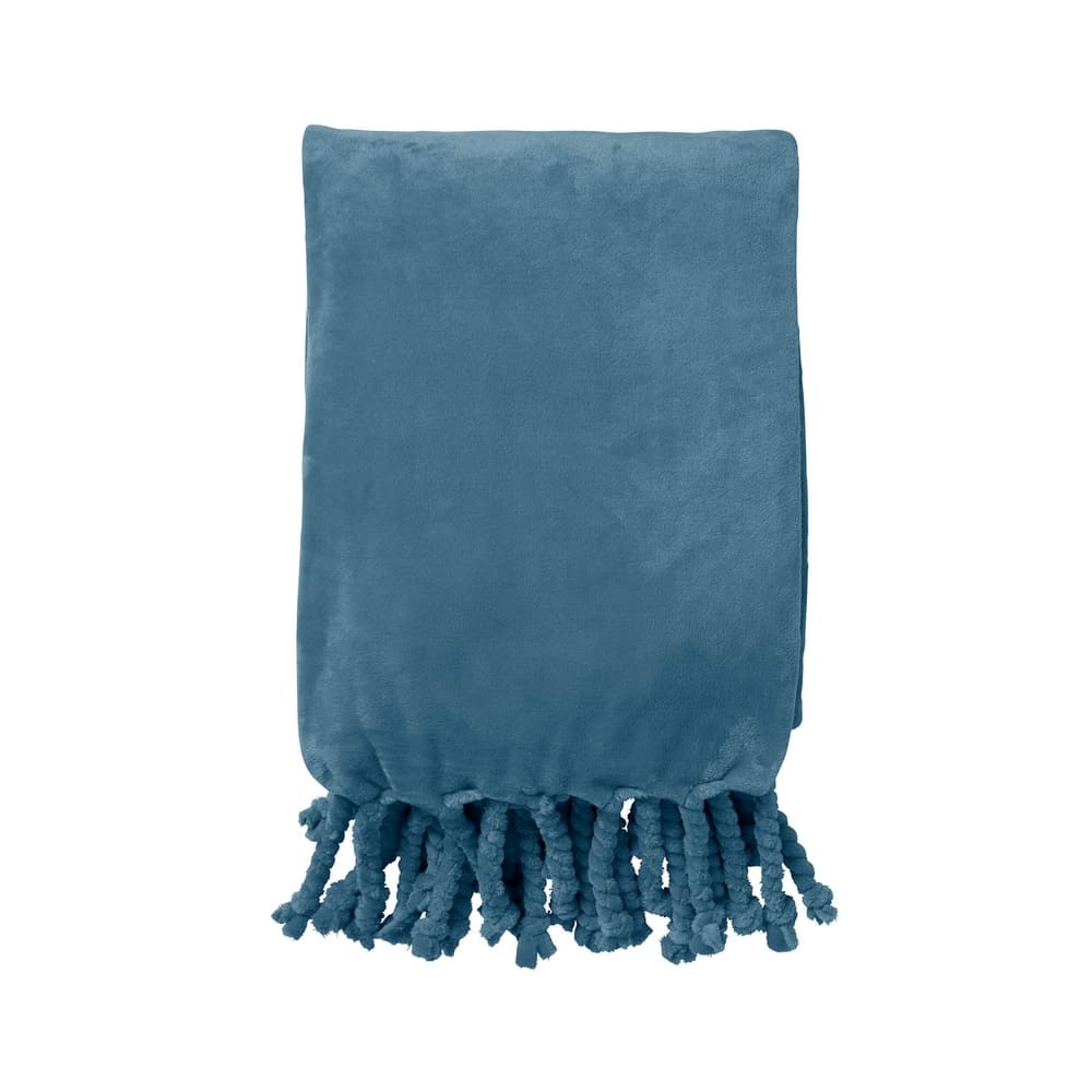 plaid polaire à franges bleu clair 150x200 en polyester