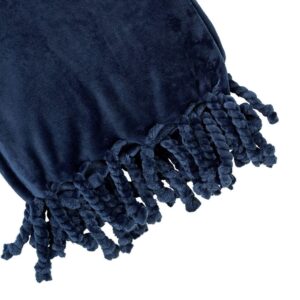 Plaid polaire franges bleu 150×200 – Polyester 250g