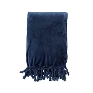 Plaid polaire franges bleu 150×200 – Polyester 250g