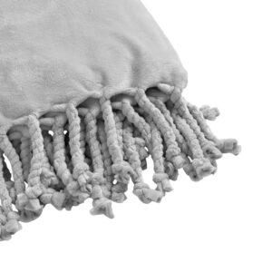 Plaid polaire franges gris 150×200 – Polyester 250g