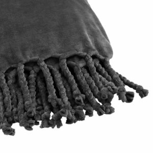 Plaid polaire franges gris 150×200 – Polyester 250g