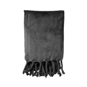 Plaid polaire franges gris 150×200 – Polyester 250g