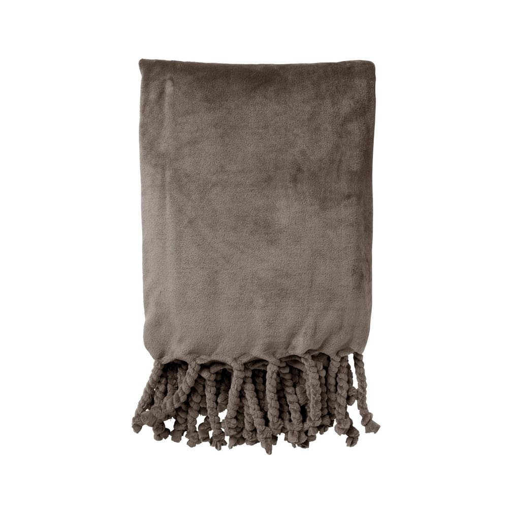 plaid polaire à franges marron glacé 150x200 en polyester