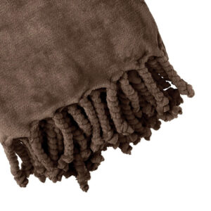 Plaid polaire franges marron 150×200 – Polyester 250g