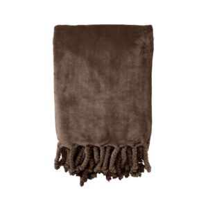 Plaid polaire franges marron 150×200 – Polyester 250g