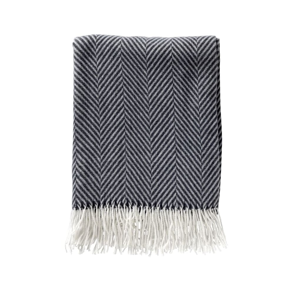 Plaid tissé à chevrons gris et blanc 140x180 en polyester