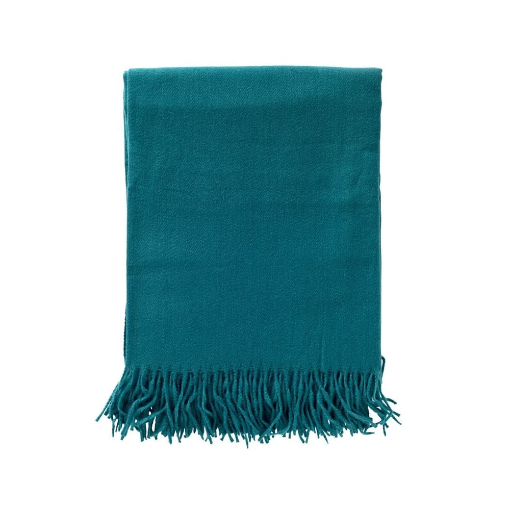 Plaid tissé à franges bleu canard 140x180 en polyester