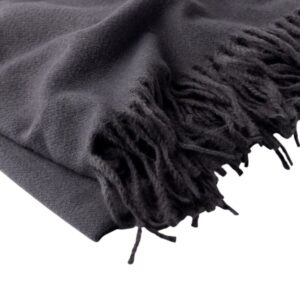 Plaid tissé à franges gris 140×180 – Polyester 200g