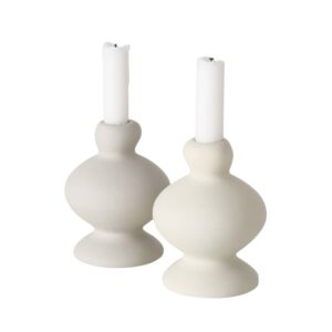 Bougeoir en céramique beige, bougie chandelle