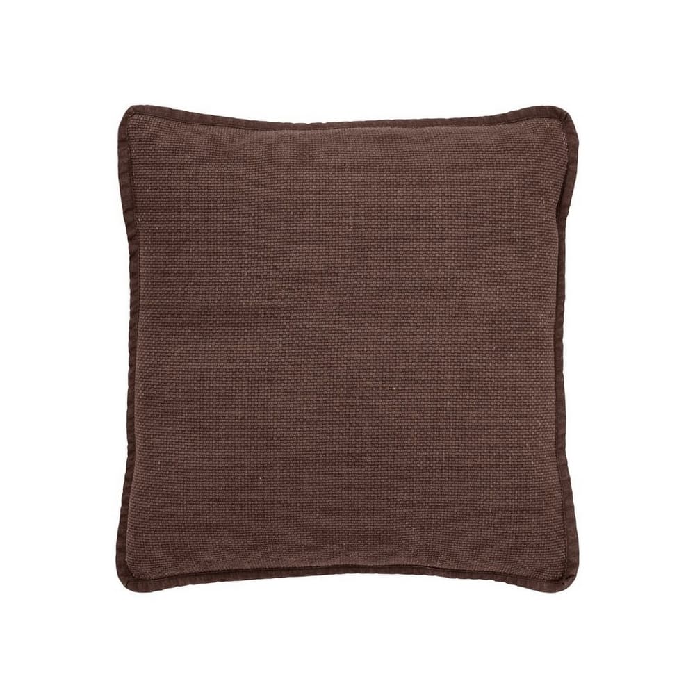 Coussin décoratif marron chocolat en coton délavé déhoussable pour canapé, 45x45cm