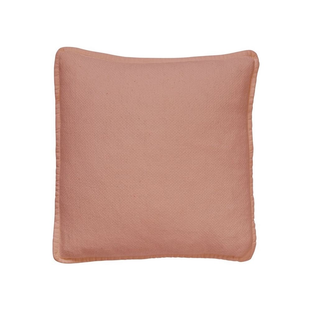 Coussin décoratif rose saumon en coton délavé déhoussable pour canapé, 45x45cm