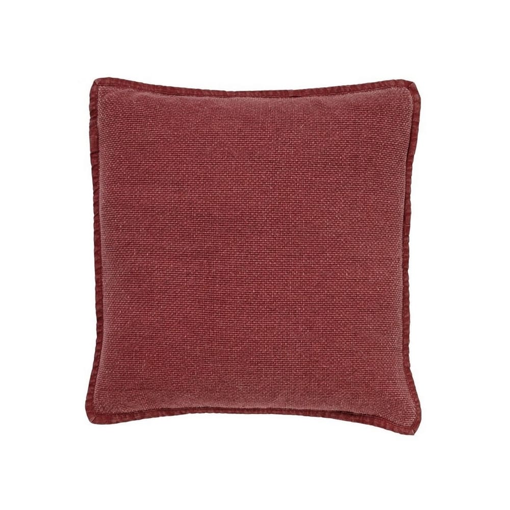 Coussin décoratif rouge bordeaux en coton délavé déhoussable pour canapé, 45x45cm