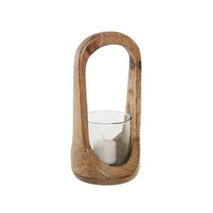 Photophore bougie en verre et socle en bois – 23cm