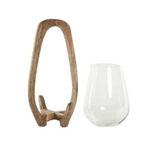 Photophore bougie en verre et socle en bois – 33cm