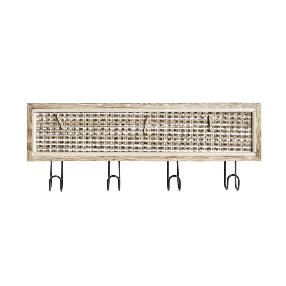 porte-manteau mural avec porte-photo, patère à quatre crochets en mdf et métal, longueur 40cm