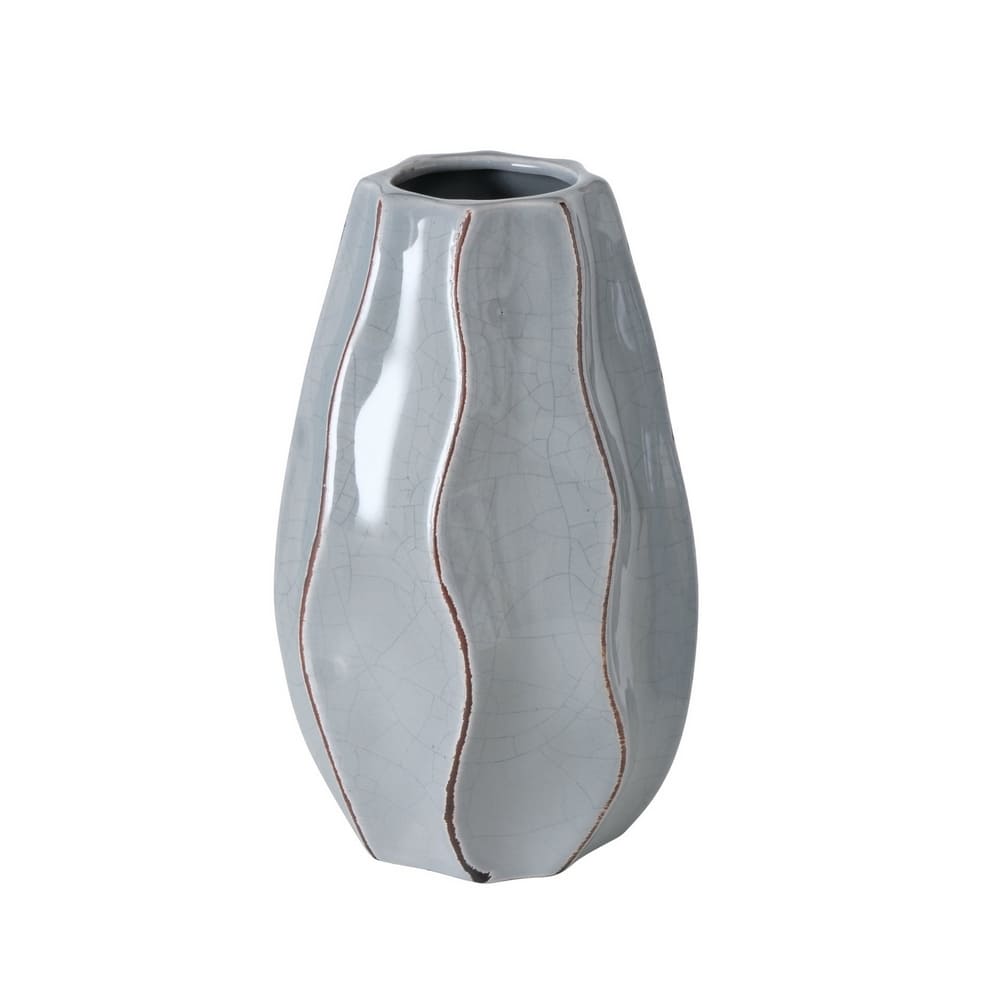 Vase décoratif en céramique ondulé et craquelé gris clair, 19cm
