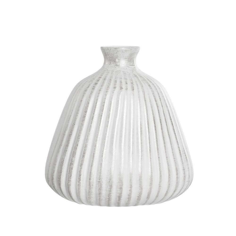 Vase en céramique pour fleurs, strié blanc et argenté, 25cm