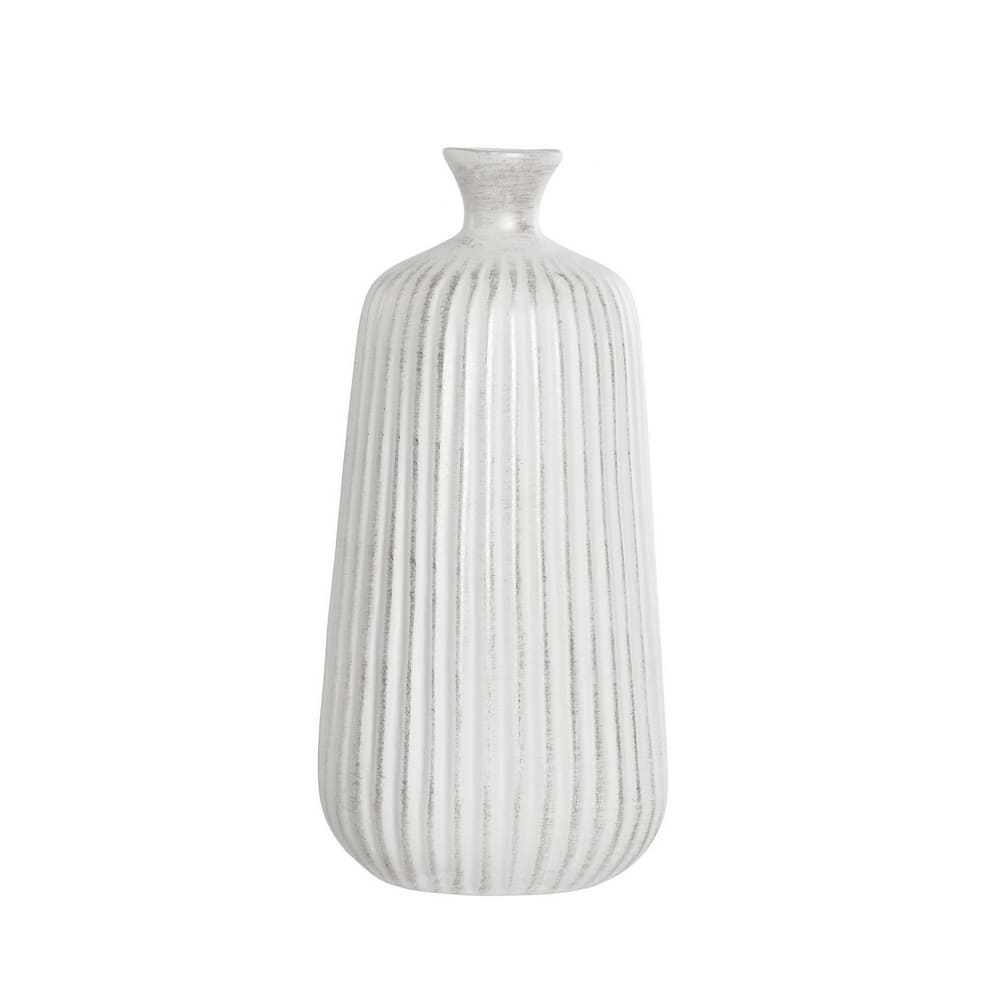 Vase en céramique pour fleurs, strié blanc et argenté, 38cm