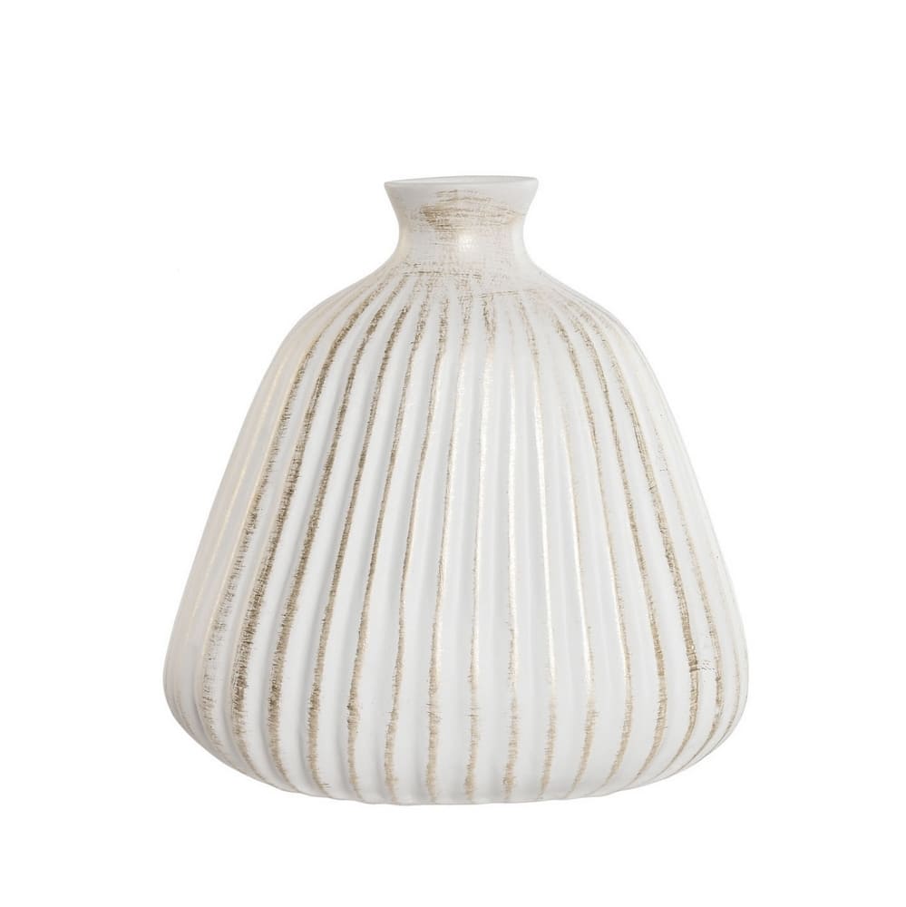 Vase en céramique pour fleurs, strié blanc et doré, 25cm