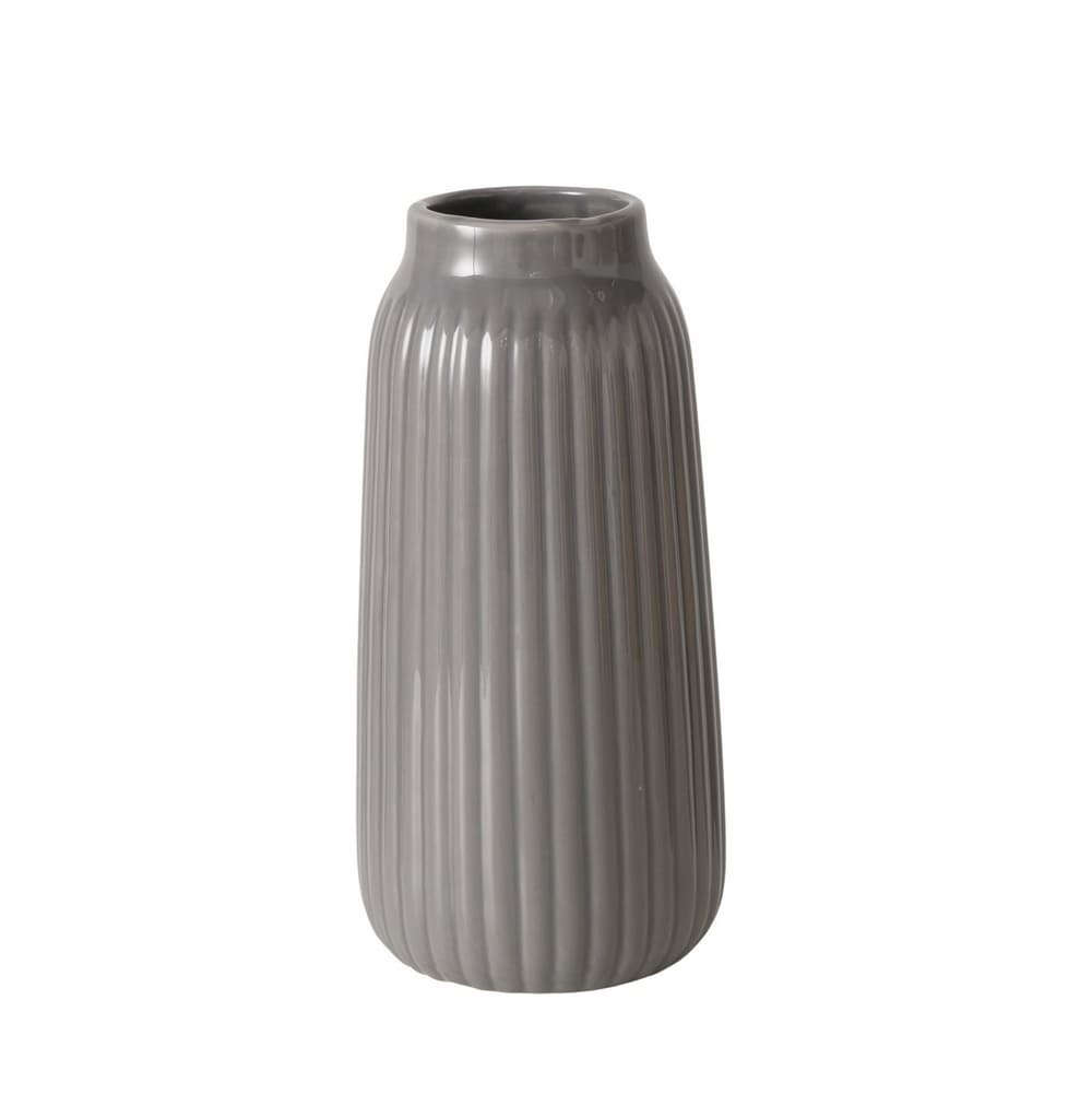 Vase décoratif en céramique strié gris, 21cm