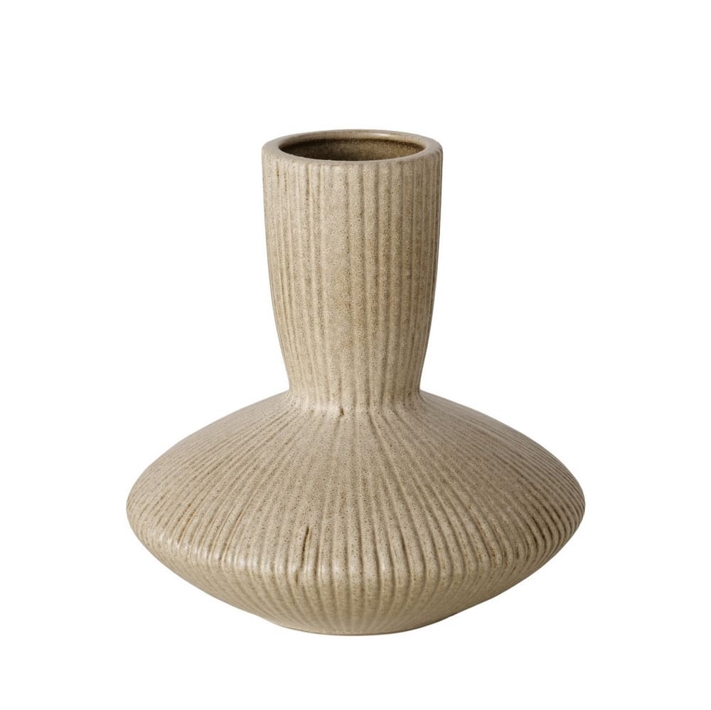 Vase décoratif en céramique strié marron clair, 18cm