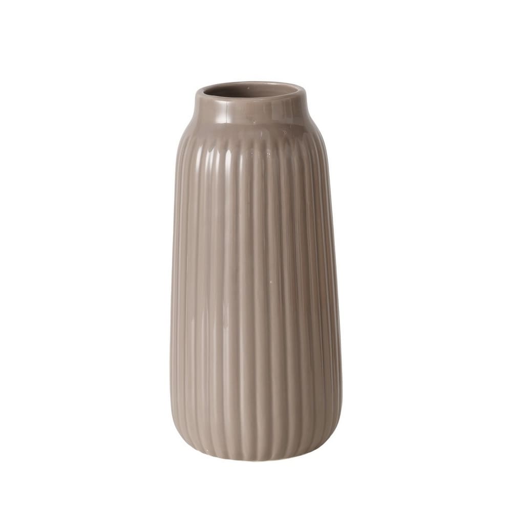 Vase décoratif en céramique strié marron clair, 21cm