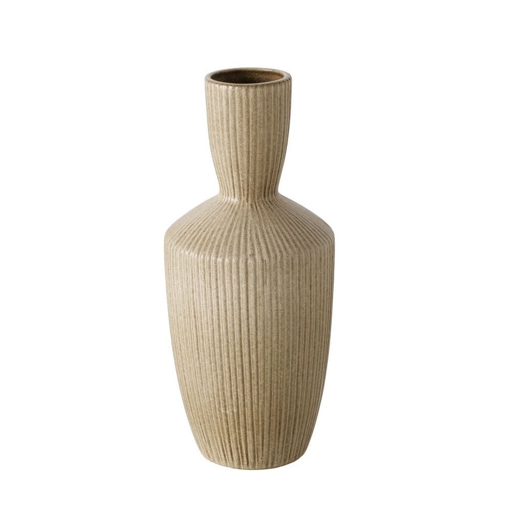 Vase décoratif en céramique strié marron clair, 30cm