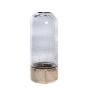 Vase décoratif pour fleurs en verre et bois – 25cm