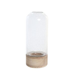 Vase décoratif pour fleurs en verre et bois – 25cm
