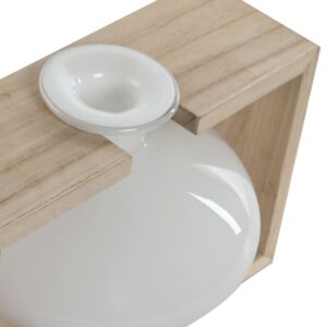 Vase en verre blanc sur support en bois – 15cm