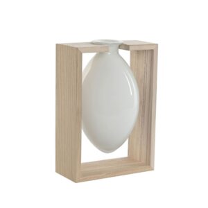 Vase en verre blanc sur support en bois – 25cm