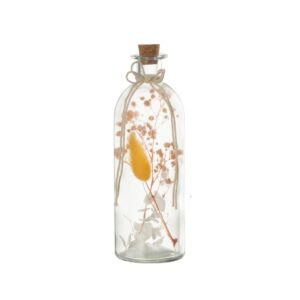 Bouteille déco en verre et fleurs séchées – 21cm