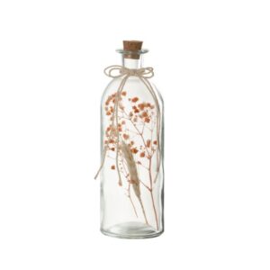 Bouteille déco en verre et fleurs séchées – 21cm
