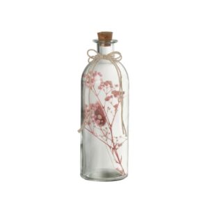 Bouteille déco en verre et fleurs séchées – 21cm