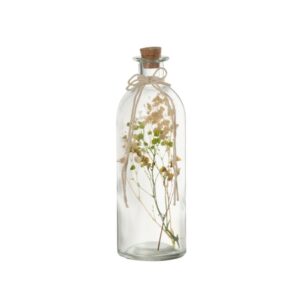Bouteille déco en verre et fleurs séchées – 21cm