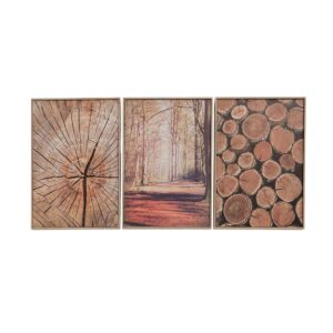 Tableau mural encadré en bois, 3 pièces – Forêt 70cm