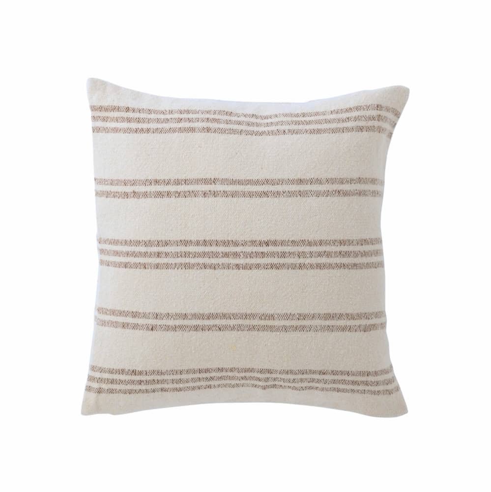 Coussin décoratif pour canapé en coton rayé beige et marron, 50x50cm