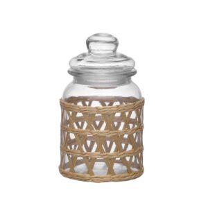 Pot décoratif en verre et rotin avec bouchon – 900ml