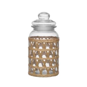 Pot décoratif en verre et rotin avec bouchon – 1L